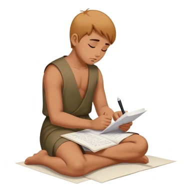 Person on knees writing "Dear God" letter with pleading expression sticker