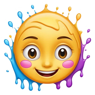 A joyful face with wide eyes and a big smile, tears of laughter flowing. The face radiates positive energy, surrounded by vibrant splashes in dynamic brush strokes. sticker