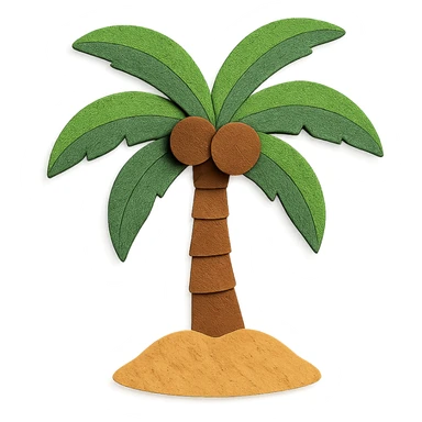 palm tree with coconuts and a sandy base, colorful, paper-craft style sticker