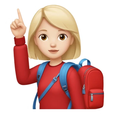 girl with red backpack pointing up to the left sticker