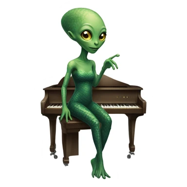 a Reptilian alien woman, play a piano sticker