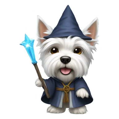 A Westie dressed like Dumbedoor the wizard  sticker