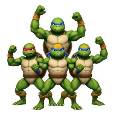Give me a picture of 4 teenage mutant ninja turtles. Make them hold a fighting pose. sticker