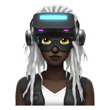 cyberpunk woman, black skin, white dreadlocks, wearing RGB vr headset, eyes covered, bright colours sticker
