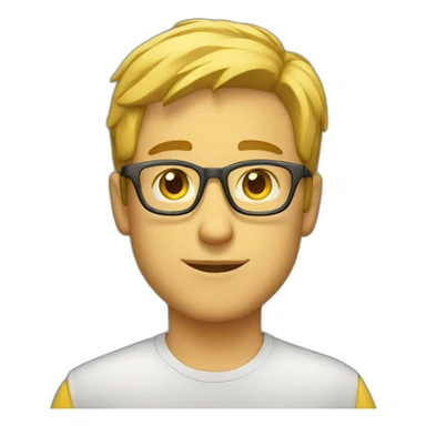 Young, white Man,  slight beard, sun yellow, clothes, clear glasses frame sticker