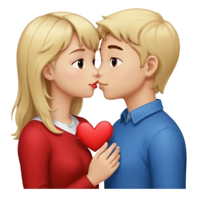 Blond Boy and brunette girl kissing with hearts sticker