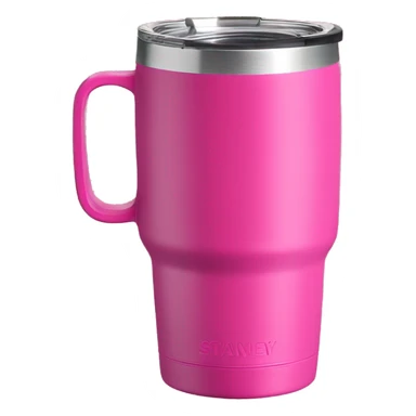 Bright pink 40oz Stanley tumbler with handle sticker
