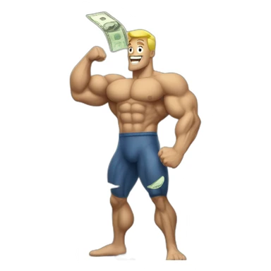 Muscle guy raining dollar bills sticker