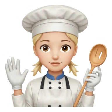 Young female pastry chef - single ponytail, apron, white chef's hat, wearing insulated gloves sticker