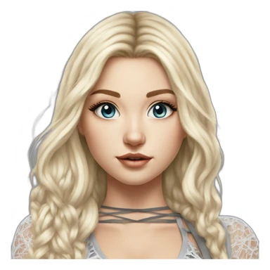 caucasian straight long haired blonde, white plush lace up crop top, tight grey mini skirt, hyperrealist drawing sticker