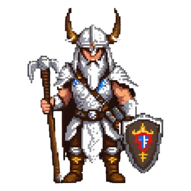 Russian pagan warrior with fur armor, battle axe, horned helmet sticker