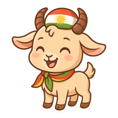 cartoon Kurdish kid goat sticker, cheerful and colorful style, no text, suitable for WhatsApp and Instagram sticker