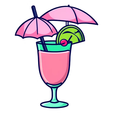 Pink tropical cocktail with umbrella garnish sticker