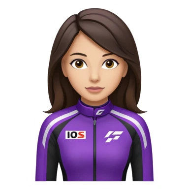 brunette long hair woman with black racing outfit with single purple strip sticker
