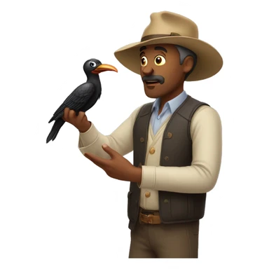 A man trying to shoo away a bird while holding a hat in his hand. sticker