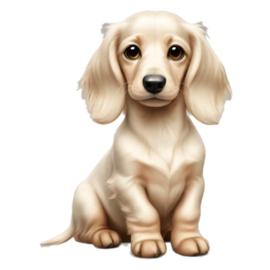 white cream colors long haired dachshund puppy sit sticker