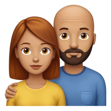 Couple. A bald man with dark brown beard and a girl with light skin. She has dark yellow brown auburn hair. sticker