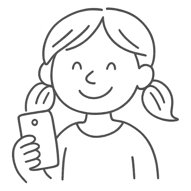 a girl holding a smartphone, smiling sticker