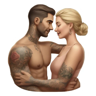 Hyper Realistic beautiful woman touching a very handsome tattooed man sticker