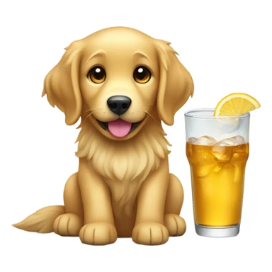 Golden retriever with a drink sticker