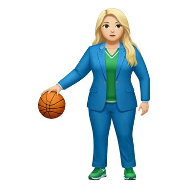 Full Body white plus size female basketball head coach with long blonde hair in a blue and green suit sticker