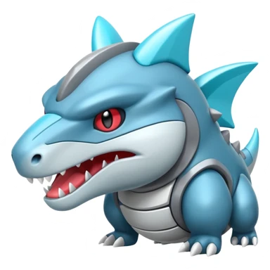 Futuristic soft smooth glossy metallic white and cyan Tyrunt-Aggron-Axew-fusion sticker