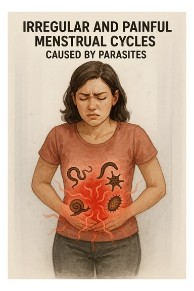 Donna con ciclo irregolare e doloroso a causa dei parassiti sticker