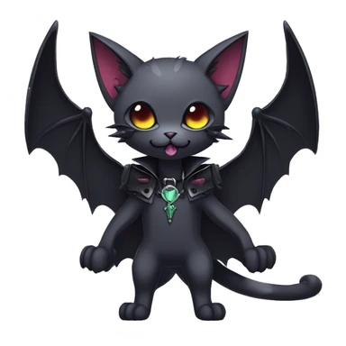   cool edgy kawaii anime-style ethereal dark-punk-themed animal vampiric cat-hybrid Fakemon with fangs and bat-wing-ears with a collar full body sticker