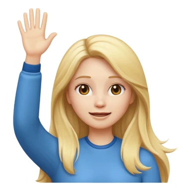I want a white female animated gif emoji with long blonde hair putting hands up in the air sticker