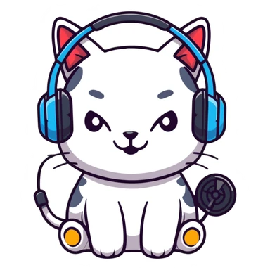 smiling cybercat wearing headphones sticker