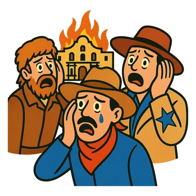 Texans looking shocked and saddened after losing the Alamo, expressive faces sticker