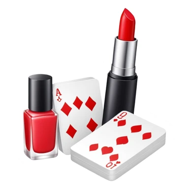 emoji of playing cards with illustrations of lipstick, serum and hand cream on them
 sticker