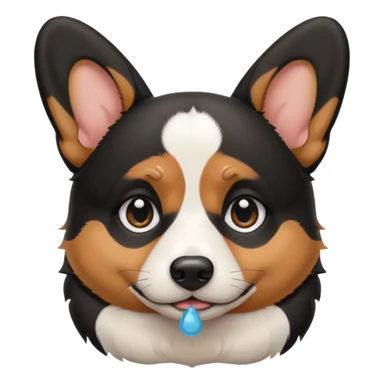black tricolor corgi with no tail and with a tears on it's eyes sticker