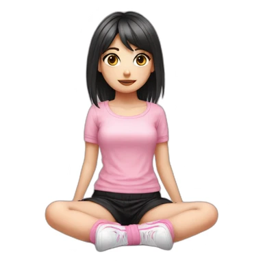 full body Front view emo girl sits on the floor black skirt pink knickers sticker