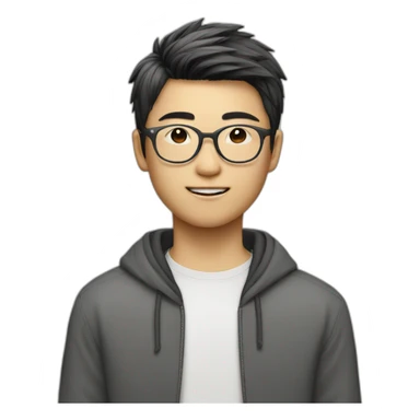 volumy bowlcut hair asianboy with glasses sticker