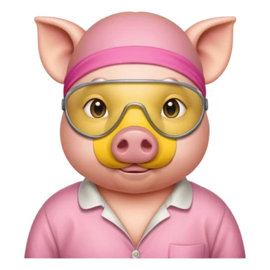 a pig with yellow sleep mask and wearing shirt sticker