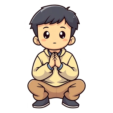 Boy kneeling asking "how may I be of use to you" sticker