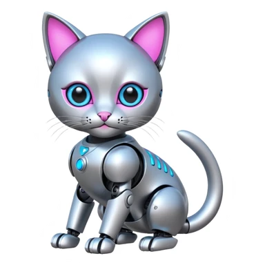 Robot kitten with pink and neon blue eyes sticker