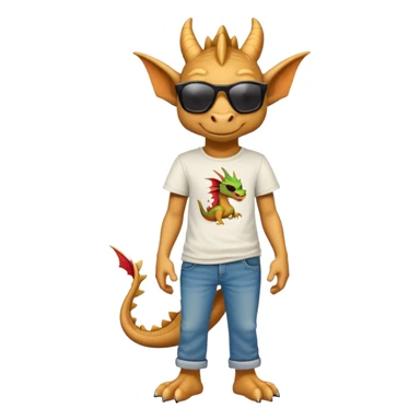 friendly anthropomorphised dragon in a hip-hop t-shirt and jeans wearing dark sunglasses sticker