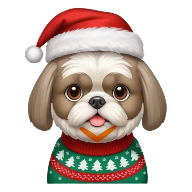 silver gray shih tzu christmas sweater and hat sticker