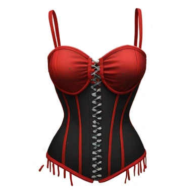 Red and black corset top with bikini bottom splattered with white paint  sticker