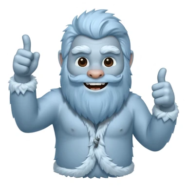 yeti, full body, ice grey blue, full beard, full fur, thumbs up, smiling, winking sticker