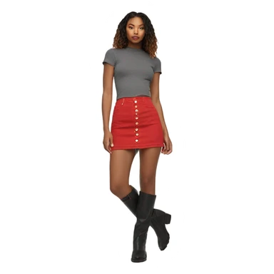 Realistic A-line high waisted red denim mini skirt, isolated sticker