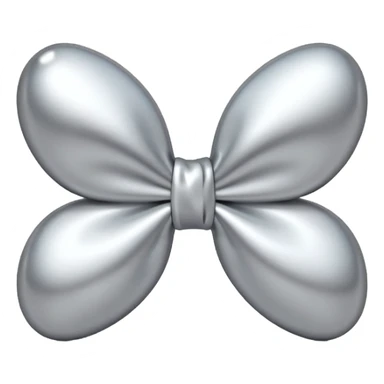A cute bow emoji made of polished silver chrome, smooth rounded loops, glossy metallic surface, soft mirror reflections, subtle highlights, minimal and adorable proportions, iOS emoji style, centered composition, clean white background, soft studio lighting, no text, no outline, ultra high quality sticker