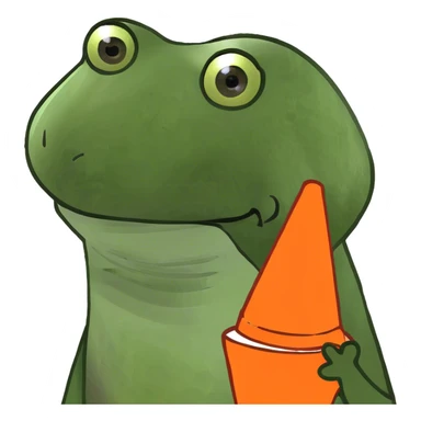 wearing an orange dog cone sticker