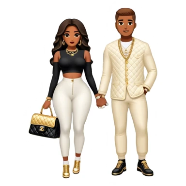 Man living his dream. He’s boo’d up with a pretty Brownskin big booty woman wearing a Chanel outfit with her holding a Chanel bag. The man has on an Off-White outfit down to the shoes and socks. The man isn’t holding a bag, but they’re standing in front if they’re Mansion sticker