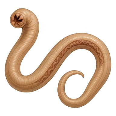 realistic intestinal parasite on isolated background, natural colors, medical illustrative style, visible anatomical details sticker