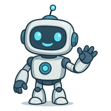 friendly robot assistant, smiling, digital style sticker