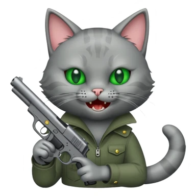 A cat with a gun evil laughing sticker