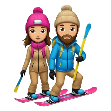 Whitman snowboarder w beard with brunette girl on skis sticker